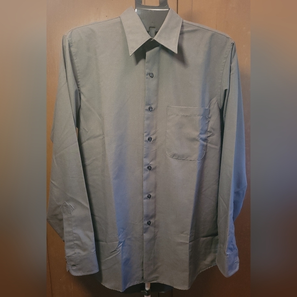 Milano Uomo Men's Green Dress Shirt‎ Sz 15½ 34/35 Tall Long Sleeve Button-Up EUC